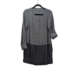Eileen Fisher‎ Petite Silk Tunic Dress Gray Black Women's PS Button Front